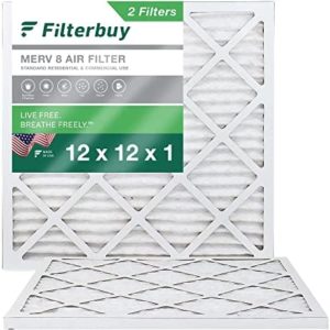 Filterbuy 12x12x1 Air Filter MERV 8 Dust Defense (2-Pack), Pleated HVAC AC Furnace Air Filters Replacement (Actual Size: 11.69 x 11.69 x 0.75 Inches)
