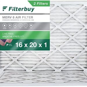 Filterbuy 16x20x1 Air Filter MERV 8 Dust Defense (2-Pack), Pleated HVAC AC Furnace Air Filters Replacement (Actual Size: 15.50 x 19.50 x 0.75 Inches)
