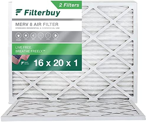 Filterbuy 16x20x1 Air Filter MERV 8 Dust Defense (2-Pack), Pleated HVAC AC Furnace Air Filters Replacement (Actual Size: 15.50 x 19.50 x 0.75 Inches)
