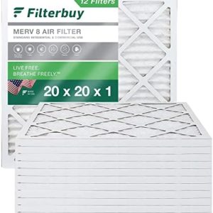 Filterbuy 20x20x1 Air Filter MERV 8 Dust Defense (12-Pack), Pleated HVAC AC Furnace Air Filters Replacement (Actual Size: 19.50 x 19.50 x 0.75 Inches)