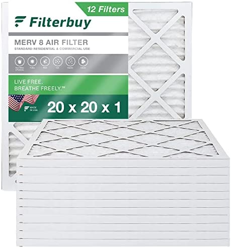Filterbuy 20x20x1 Air Filter MERV 8 Dust Defense (12-Pack), Pleated HVAC AC Furnace Air Filters Replacement (Actual Size: 19.50 x 19.50 x 0.75 Inches)