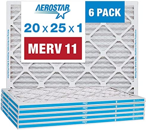 Aerostar 20x25x1 MERV 11 Pleated Air Filter, AC Furnace Air Filter, 6 Pack (Actual Size: 19 3/4"x 24 3/4" x 3/4")