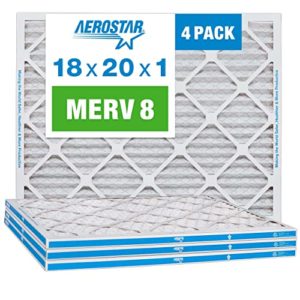 Aerostar 18x20x1 MERV 8 Pleated Air Filter, AC Furnace Air Filter, 4-Pack (Actual Size: 17 3/4"x19 3/4"x3/4")