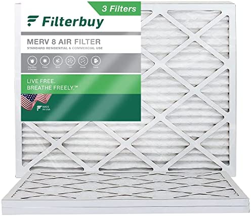 Filterbuy 20x25x1 Air Filter MERV 8 Dust Defense (3-Pack), Pleated HVAC AC Furnace Air Filters Replacement (Actual Size: 19.50 x 24.50 x 0.75 Inches)