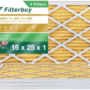 Filterbuy 16x25x1 Air Filter MERV 11 Allergen Defense (4-Pack), Pleated HVAC AC Furnace Air Filters Replacement (Actual Size: 15.50 x 24.50 x 0.75 Inches)