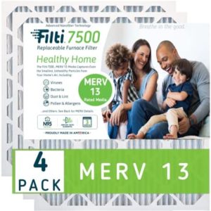 FILTI 7500 Air Filter 12x12x1 MERV 13 | Pleated Home Air Filter w/Nanofiber Technology | HVAC AC Furnace Filter MADE IN USA, 4 Pack (12x12x1)