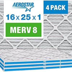Aerostar 16x25x1 MERV 8 Pleated Air Filter, AC Furnace Air Filter, 4-Pack (Actual Size: 15 3/4"x24 3/4"x3/4")
