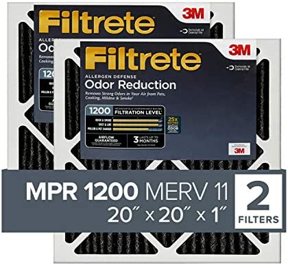 Filtrete 20x20x1, AC Furnace Air Filter, MPR 1200, Allergen Defense Odor Reduction, 2-Pack (exact dimensions 19.69 x 19.69 x 0.81)