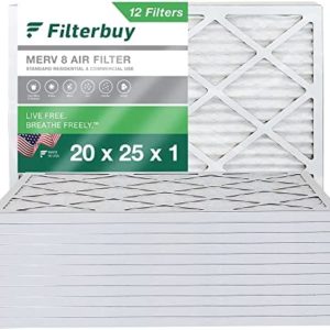 Filterbuy 20x25x1 Air Filter MERV 8 Dust Defense (12-Pack), Pleated HVAC AC Furnace Air Filters Replacement (Actual Size: 19.50 x 24.50 x 0.75 Inches)