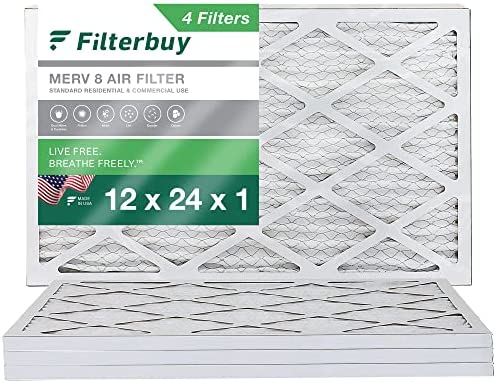 Filterbuy 12x24x1 Air Filter MERV 8 Dust Defense (4-Pack), Pleated HVAC AC Furnace Air Filters Replacement (Actual Size: 11.38 x 23.38 x 0.75 Inches)