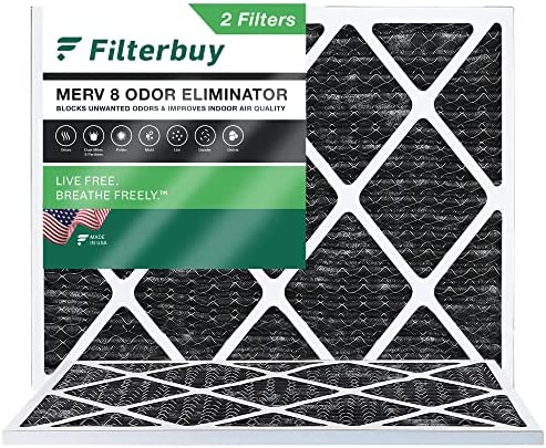 Filterbuy 18x20x1 Air Filter MERV 8 Odor Eliminator (2-Pack), Pleated HVAC AC Furnace Air Filters Replacement with Activated Carbon (Actual Size: 17.50 x 19.50 x 0.75 Inches)