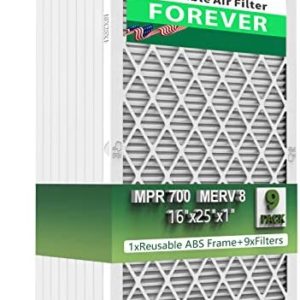 UBeesize 16x25x1 Reusable Air Filter (9-Pack) - MERV 8 MPR 700 HVAC AC Furnace Air Filters (Actual Size:15.75" x 24.50" x 0.75") - 1x Reusable ABS Frame+9 x Filter,Breathe Fresher