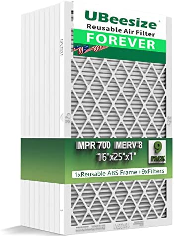 UBeesize 16x25x1 Reusable Air Filter (9-Pack) - MERV 8 MPR 700 HVAC AC Furnace Air Filters (Actual Size:15.75" x 24.50" x 0.75") - 1x Reusable ABS Frame+9 x Filter,Breathe Fresher