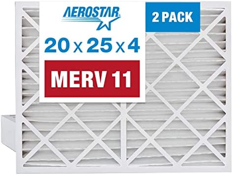 Aerostar 20x25x4 MERV 11 Pleated Air Filter, AC Furnace Air Filter, 2 Pack (Actual Size: 19 1/2" x 24 1/2" x 3 3/4")