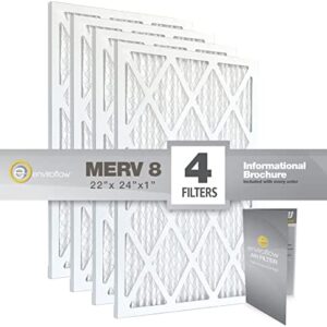 Enviroflow 22x24x1 Pollen and Dust Control Pleated Replacement AC/Furnace Air Filter, MERV 8, (exact dimensions 21.5 x 23.5) Pack-4