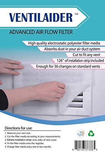 Ventilaider Complete Air Vent Filter Set 20" x 84" Electrostatic Media With 126" of Installation Tape 35+ Filters per Roll for HVAC, AC & Heating Intake Registers & Grilles to Reduce Dust and Allergy