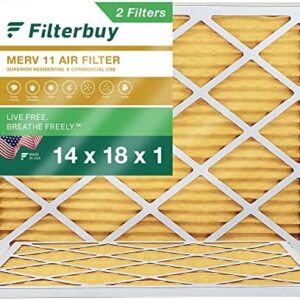 Filterbuy 14x18x1 Air Filter MERV 11 Allergen Defense (2-Pack), Pleated HVAC AC Furnace Air Filters Replacement (Actual Size: 13.50 x 17.50 x 0.75 Inches)