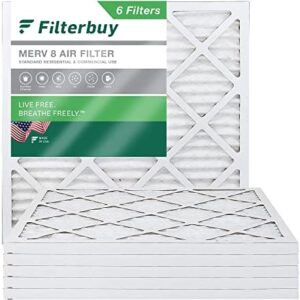 Filterbuy 21x21x1 Air Filter MERV 8 Dust Defense (6-Pack), Pleated HVAC AC Furnace Air Filters Replacement (Actual Size: 20.88 x 20.88 x 0.75 Inches)