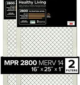 Filtrete 16x25x1 Air Filter, MPR 2800, MERV 14, Healthy Living Ultrafine Particle Reduction 3-Month Pleated 1-Inch Air Filters, 2 Filters