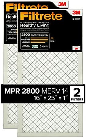 Filtrete 16x25x1 Air Filter, MPR 2800, MERV 14, Healthy Living Ultrafine Particle Reduction 3-Month Pleated 1-Inch Air Filters, 2 Filters