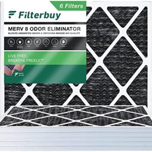 Filterbuy 18x20x1 Air Filter MERV 8 Odor Eliminator (6-Pack), Pleated HVAC AC Furnace Air Filters Replacement with Activated Carbon (Actual Size: 17.50 x 19.50 x 0.75 Inches)