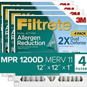 Filtrete 12x12x1 Air Filter MPR 1200D MERV 11, Allergen Reduction Plus Dust, 4-Pack Filters (exact dimensions 11.81x11.81x0.81)