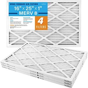 LotFancy 16x25x1 Air Filters, 4 Pack, MERV 8 Pleated AC Furnace Filters, MPR 600, Air Conditioner HVAC Filter Replacement Box