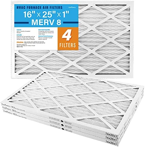 LotFancy 16x25x1 Air Filters, 4 Pack, MERV 8 Pleated AC Furnace Filters, MPR 600, Air Conditioner HVAC Filter Replacement Box