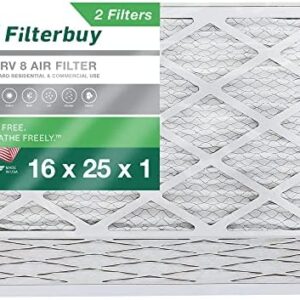 Filterbuy 16x25x1 Air Filter MERV 8 Dust Defense (2-Pack), Pleated HVAC AC Furnace Air Filters Replacement (Actual Size: 15.50 x 24.50 x 0.75 Inches)