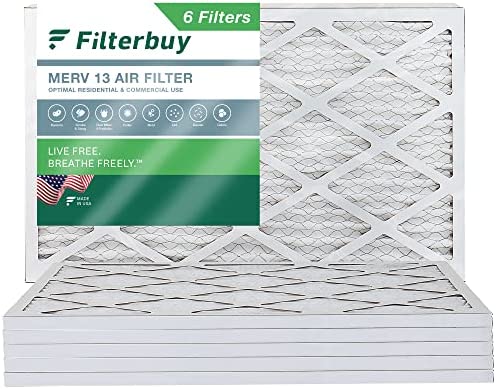 Filterbuy 12x24x1 Air Filter MERV 13 Optimal Defense (6-Pack), Pleated HVAC AC Furnace Air Filters Replacement (Actual Size: 11.38 x 23.38 x 0.75 Inches)