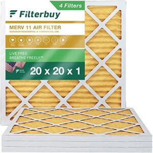 Filterbuy 20x20x1 Air Filter MERV 11 Allergen Defense (4-Pack), Pleated HVAC AC Furnace Air Filters Replacement (Actual Size: 19.50 x 19.50 x 0.75 Inches)