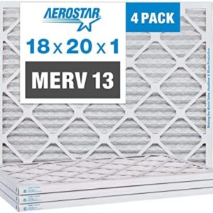 Aerostar 18x20x1 MERV 13 Pleated Air Filter, AC Furnace Air Filter, 4 Pack (Actual Size: 17 1/2" x 19 1/2" x 3/4")