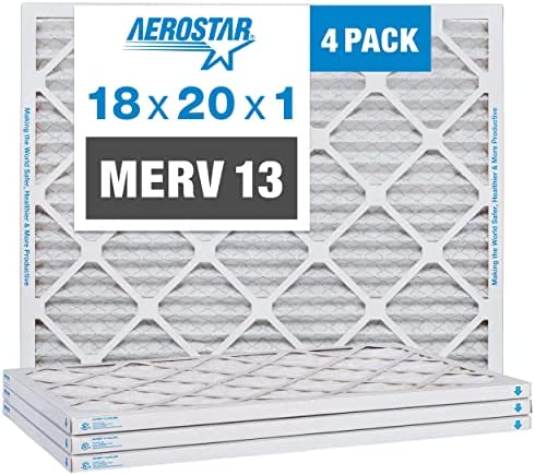 Aerostar 18x20x1 MERV 13 Pleated Air Filter, AC Furnace Air Filter, 4 Pack (Actual Size: 17 1/2" x 19 1/2" x 3/4")