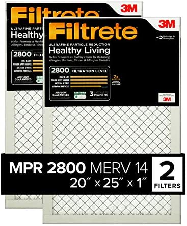 Filtrete 20x25x1, AC Furnace Air Filter, MPR 2800, Healthy Living Ultrafine Particle Reduction, 2-Pack (exact dimensions 19.719 x 24.688 x 0.78)