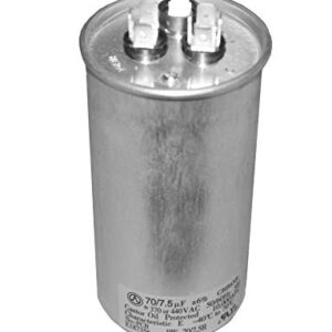 PowerWell 70+7.5 MFD uf 370 or 440 Volt VAC Round Motor Dual Run Capacitor for AC Air Conditioner Condenser - 70/7.5 uf MFD 440V Straight Cool or Heat Pump - Guaranteed to Last 5 Years