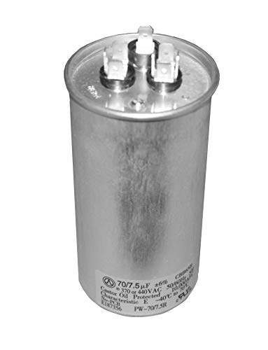 PowerWell 70+7.5 MFD uf 370 or 440 Volt VAC Round Motor Dual Run Capacitor for AC Air Conditioner Condenser - 70/7.5 uf MFD 440V Straight Cool or Heat Pump - Guaranteed to Last 5 Years