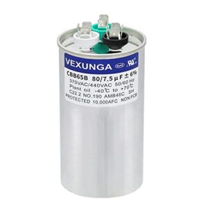 VEXUNGA 80/7.5 uF 80+7.5 MFD 370V or 440V Dual Run Start Round A/C Capacitor CBB65 CBB65B Air Conditioner Capacitors for AC Unit Fan Motor Start or Heat Pump or Condenser Straight Cool