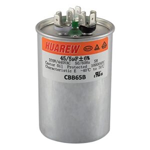 HUAREW 45+5 uF ±6% 45/5 MFD 370/440 VAC CBB65 Dual Run Start Round Capacitor for Condenser Straight Cool or Heat Pump Air Conditioner or AC Motor and Fan Starting