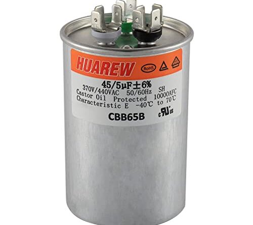 HUAREW 45+5 uF ±6% 45/5 MFD 370/440 VAC CBB65 Dual Run Start Round Capacitor for Condenser Straight Cool or Heat Pump Air Conditioner or AC Motor and Fan Starting