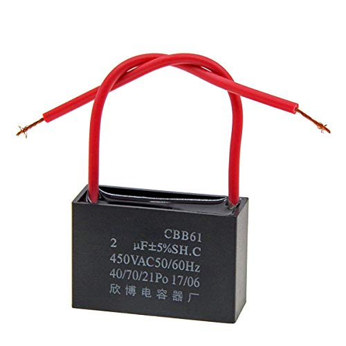 YXQ Ceiling Fan Capacitor 2 Wire 2uF AC 450V 50/60HZ Electric Running Motor Start CBB61 SH 3-Pack Black