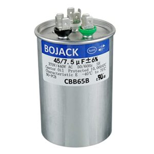 BOJACK 45+7.5 uF 45/7.5 MFD ±6% 370/440 V AC CBB65 Dual Run Circular Start Capacitor for AC Motor Run or Fan Start or Condenser Straight Cool or Heat Pump Air Conditioner