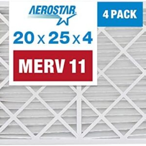 Aerostar 20x25x4 MERV 11 Pleated Air Filter, AC Furnace Air Filter, 4 Pack (Actual Size: 19 1/2" x 24 1/2" x 3 3/4")