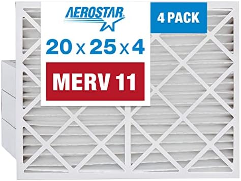 Aerostar 20x25x4 MERV 11 Pleated Air Filter, AC Furnace Air Filter, 4 Pack (Actual Size: 19 1/2" x 24 1/2" x 3 3/4")