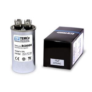 TEMCo 15 uf/MFD 370 VAC Volts Round Run Capacitor 50/60 Hz AC Electric - Lot -1 (Optional uf/MFD, Voltage and Lot Quantities Available)
