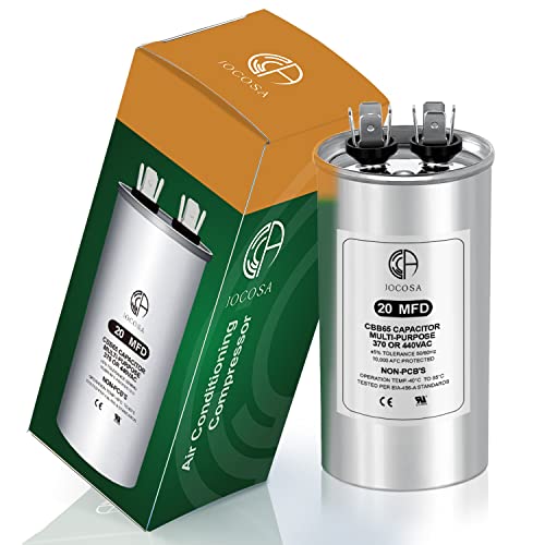 JOCOSA 20 MFD AC Capacitor 370 440 VAC 50/60Hz 20uf CBB65 Round Run Start Capacitor for Condenser Straight Cool, AC Unit Fan Motor Start, Heat Pump, Air Conditioner, Pool Pump - 5 Year Warranty