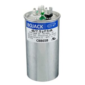 BOJACK 60+7.5 uF 60/7.5 MFD ±6% 370/440 V AC CBB65 Dual Run Circular Start Capacitor for AC Motor Run or Fan Start or Condenser Straight Cool or Heat Pump Air Conditioner