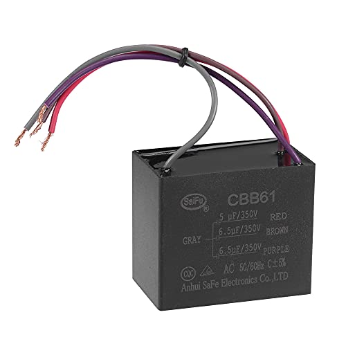 uxcell Ceiling Fan Capacitor CBB61 5/6.5/6.5uF 350V AC 4 Wires Metallized Polypropylene Film Capacitor 50x40x30mm for Electric Fan Pump Motor Generator