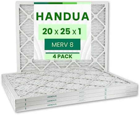 Handua 20x25x1 Air Filter MERV 8, Plated Furnace AC Air Replacement Filter, 4 Pack (Actual Size: 19.75" x 24.75" x 0.75")