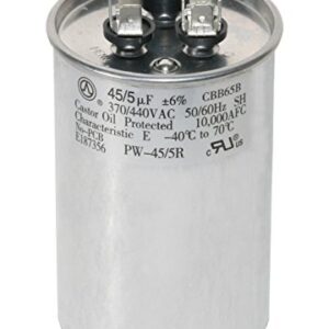 PowerWell 45+5 MFD 45/5 uf 370 or 440 Volt Dual Run Round Capacitor PW-45/5/R for Condenser Straight Cool or Heat Pump Air Conditioner - Guaranteed to Last 5 Years