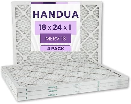 Handua 18x24x1 Air Filter MERV 13, Plated Furnace AC Air Replacement Filter, 4 Pack (Actual Size: 17.75" x 23.75" x 0.75")